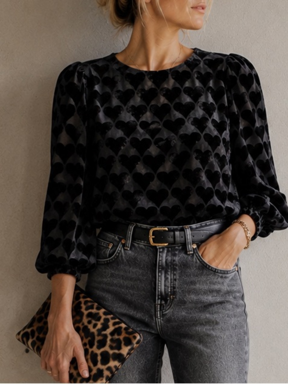 🫐 | Talbots Black Velvet Heart Blouse Date Night Romantic • 3/$40
